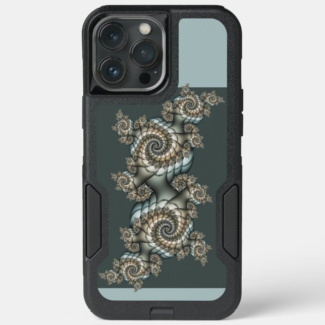 Abstract Beige Light Blue Fractal Art Spirals Otterbox iPhone Case (Back)