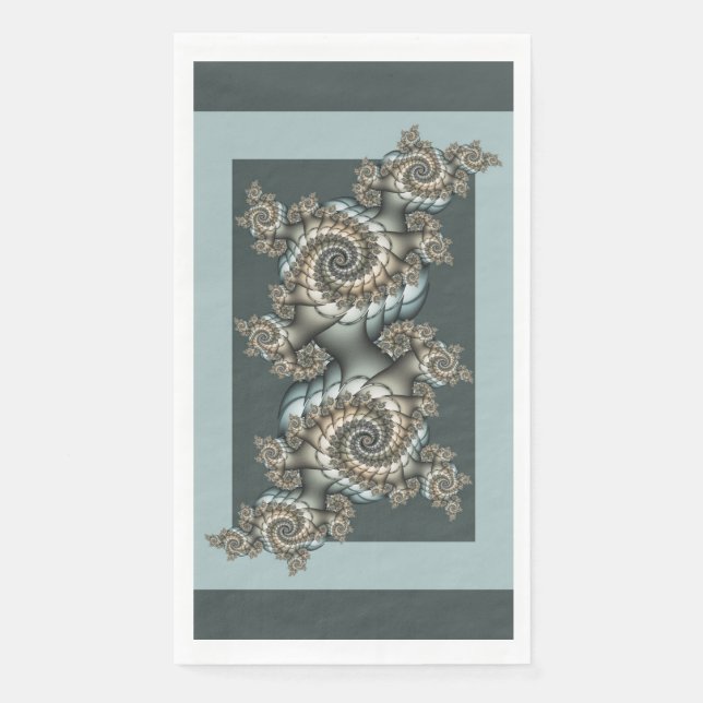 Abstract Beige Light Blue Fractal Art Spirals Paper Guest Towels (Front)