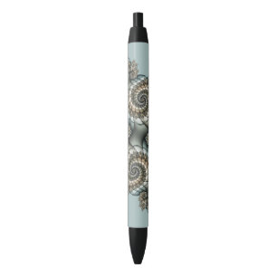 Abstract Beige Light Blue Fractal Art Spirals Pen