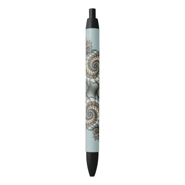 Abstract Beige Light Blue Fractal Art Spirals Pen (Front Vertical)