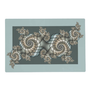 Abstract Beige Light Blue Fractal Art Spirals Placemat