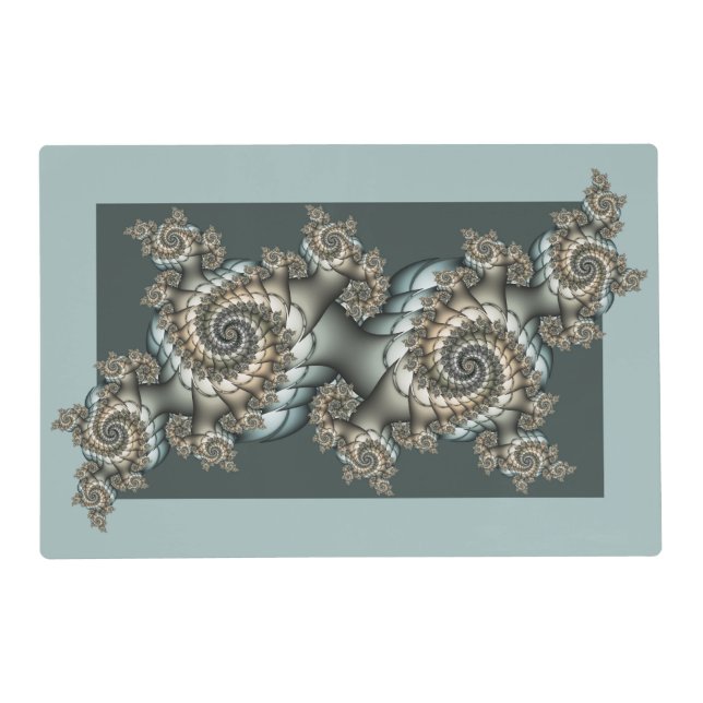 Abstract Beige Light Blue Fractal Art Spirals Placemat (Front)