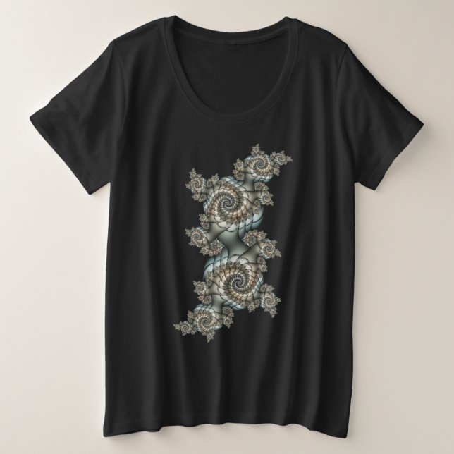 Abstract Beige Light Blue Fractal Art Spirals Plus Size T-Shirt (Design Front)