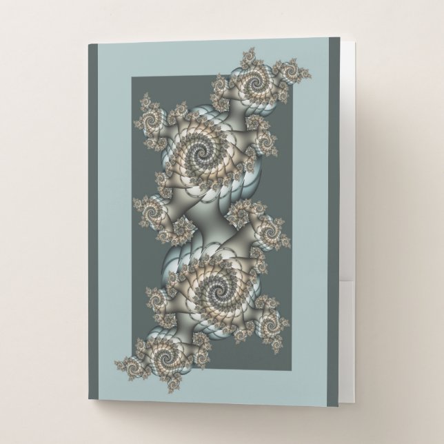 Abstract Beige Light Blue Fractal Art Spirals Pocket Folder (Front)