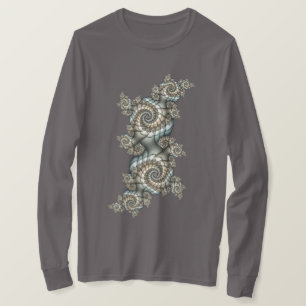 Abstract Beige Light Blue Fractal Art Spirals T-Shirt