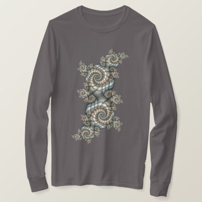 Abstract Beige Light Blue Fractal Art Spirals T-Shirt (Design Front)