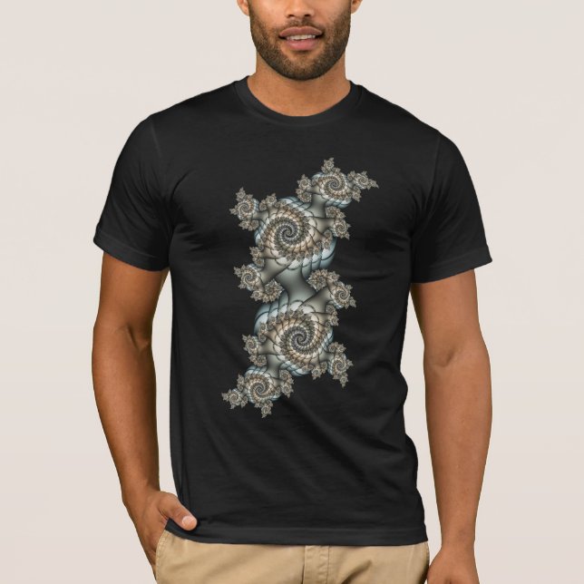 Abstract Beige Light Blue Fractal Art Spirals T-Shirt (Front)