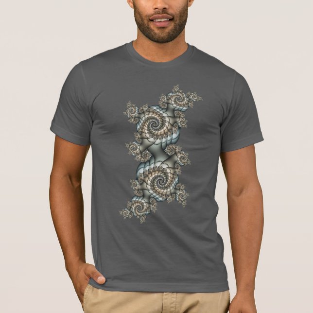 Abstract Beige Light Blue Fractal Art Spirals T-Shirt (Front)