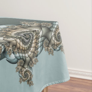 Abstract Beige Light Blue Fractal Art Spirals Tablecloth