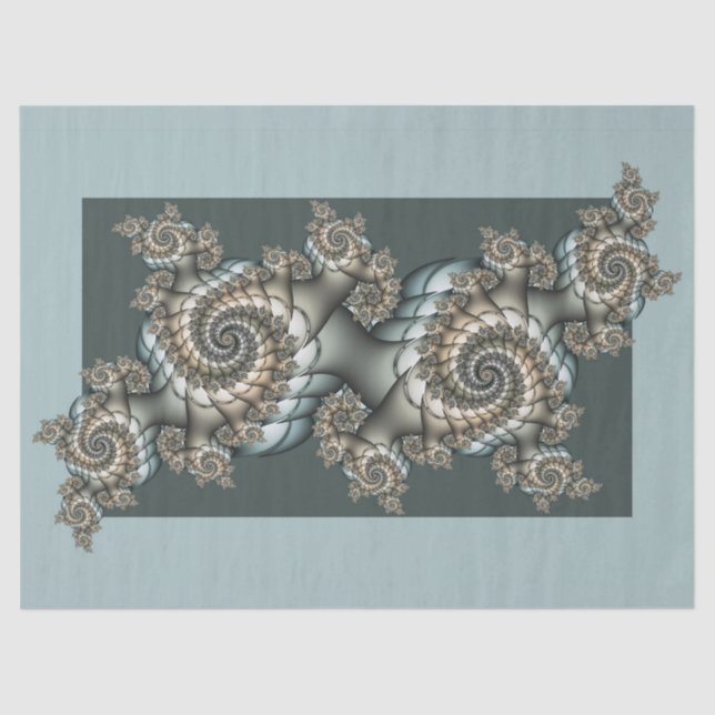 Abstract Beige Light Blue Fractal Art Spirals Tissue Paper (Front)