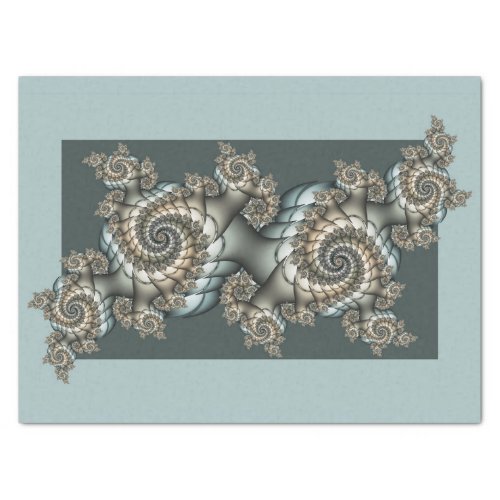 Abstract Beige Light Blue Fractal Art Spirals Tissue Paper