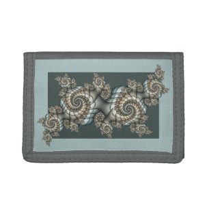 Abstract Beige Light Blue Fractal Art Spirals Tri-fold Wallet