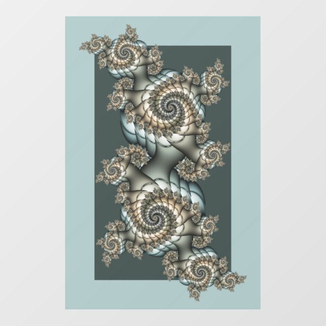 Abstract Beige Light Blue Fractal Art Spirals Wall Decal (Front)