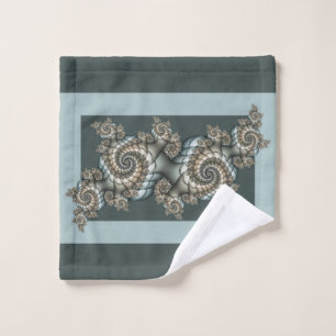 Abstract Beige Light Blue Fractal Art Spirals Wash Cloth