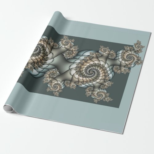 Abstract Beige Light Blue Fractal Art Spirals Wrapping Paper
