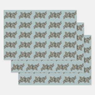 Abstract Beige Light Blue Fractal Art Spirals Wrapping Paper Sheets