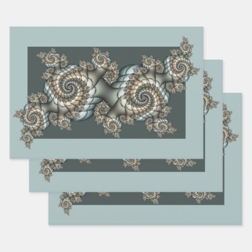 Abstract Beige Light Blue Fractal Art Spirals Wrapping Paper Sheets