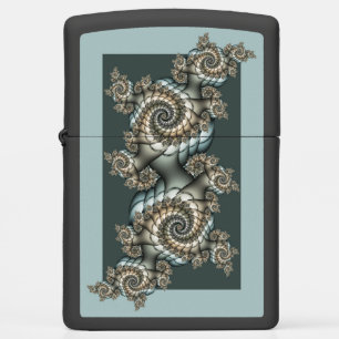 Abstract Beige Light Blue Fractal Art Spirals Zippo Lighter