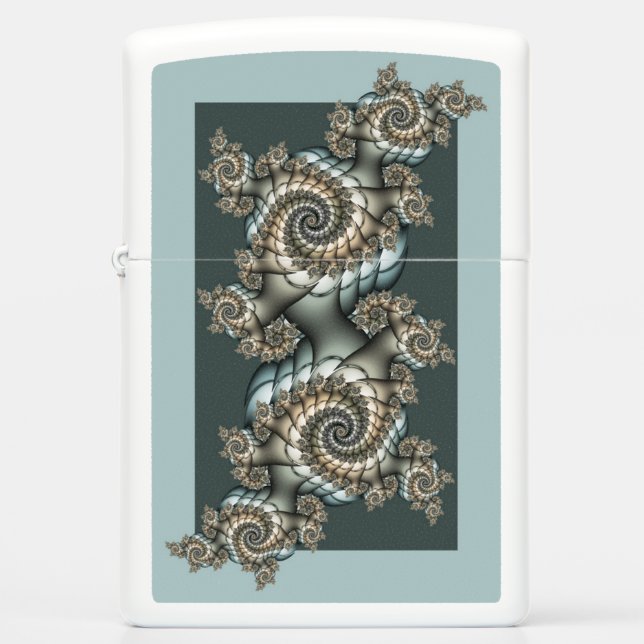 Abstract Beige Light Blue Fractal Art Spirals Zippo Lighter (Front)