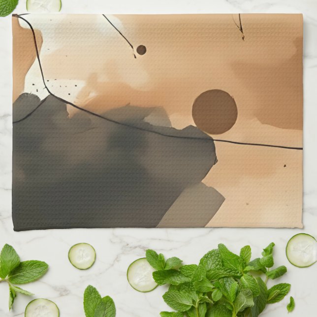 Abstract Beige Watercolor Layers Kitchen Towel (Folded)