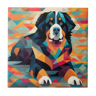 Abstract bernese mountain that is laying down  ceramic tile