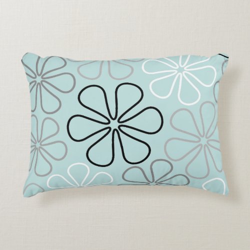 Abstract Big Flower Outlines BWGDuck Egg Blue Accent Pillow