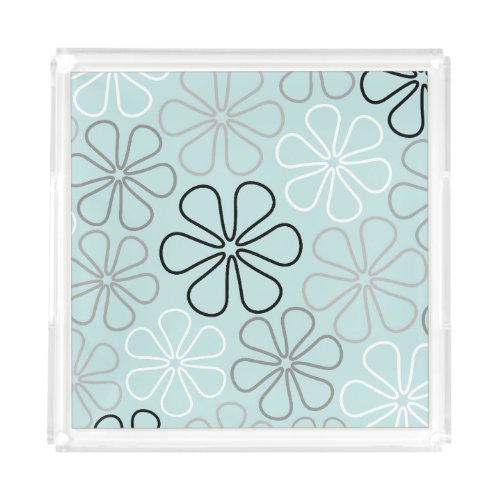 Abstract Big Flower Outlines BWGDuck Egg Blue Acrylic Tray