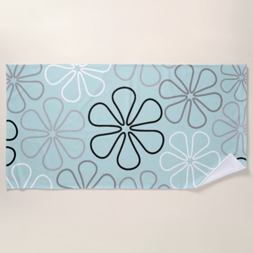 Abstract Big Flower Outlines BWGDuck Egg Blue Beach Towel