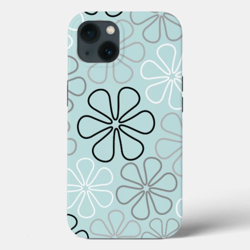 Abstract Big Flower Outlines BWGDuck Egg Blue iPhone 13 Case