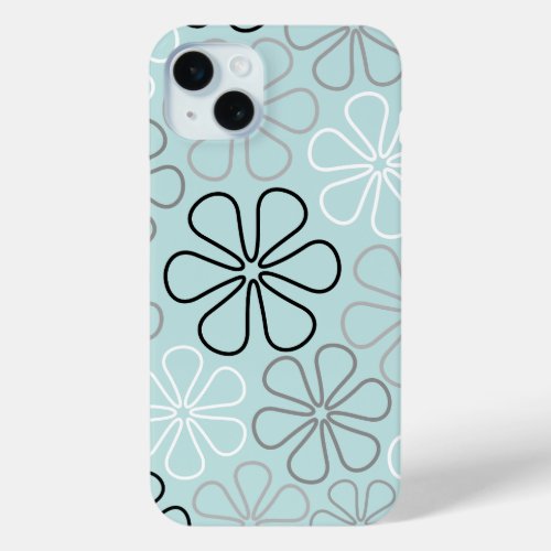 Abstract Big Flower Outlines BWGDuck Egg Blue iPhone 15 Plus Case
