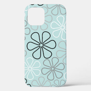 Abstract Big Flower Outlines BWG+Duck Egg Blue iPhone 12 Pro Case