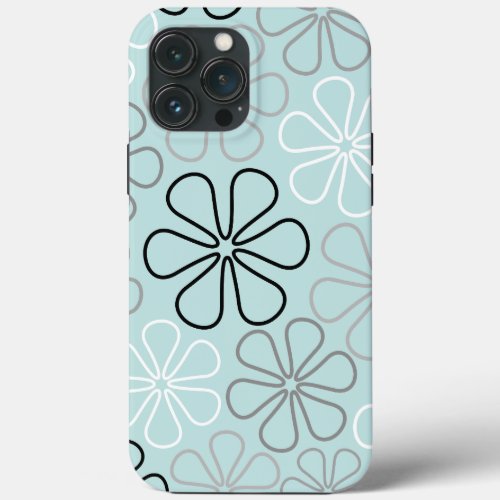 Abstract Big Flower Outlines BWGDuck Egg Blue iPhone 13 Pro Max Case