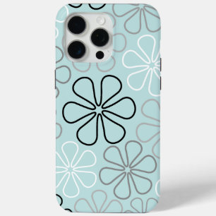 Abstract Big Flower Outlines BWG+Duck Egg Blue iPhone 15 Pro Max Case