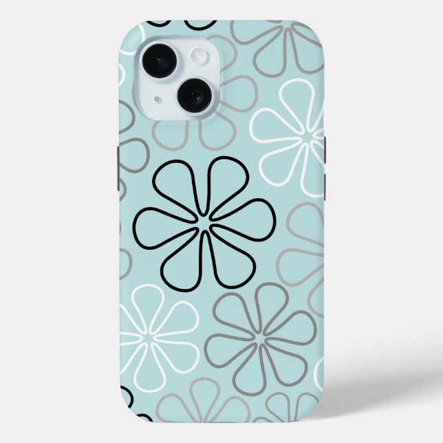 Abstract Big Flower Outlines BWG+Duck Egg Blue Case-Mate iPhone Case