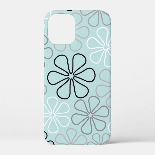 Abstract Big Flower Outlines BWG+Duck Egg Blue Case-Mate iPhone Case (Back)