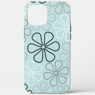 Abstract Big Flower Outlines BWG+Duck Egg Blue iPhone 12 Pro Max Case