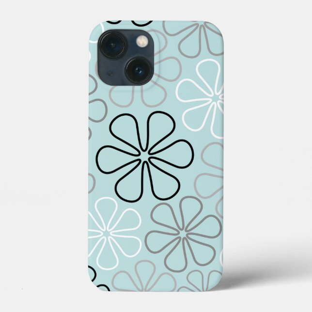 Abstract Big Flower Outlines BWG+Duck Egg Blue Case-Mate iPhone Case (Back)