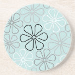 Abstract Big Flower Outlines BWG+Duck Egg Blue Coaster