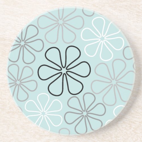 Abstract Big Flower Outlines BWGDuck Egg Blue Coaster