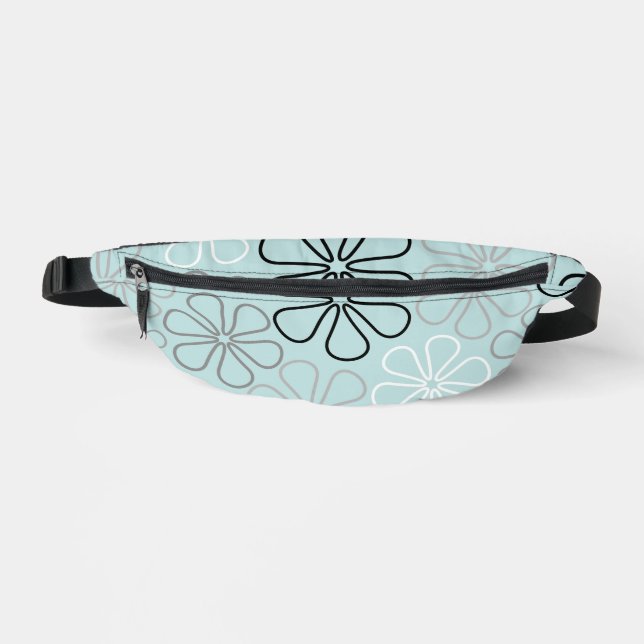 Abstract Big Flower Outlines BWG+Duck Egg Blue Fanny Pack (Front)