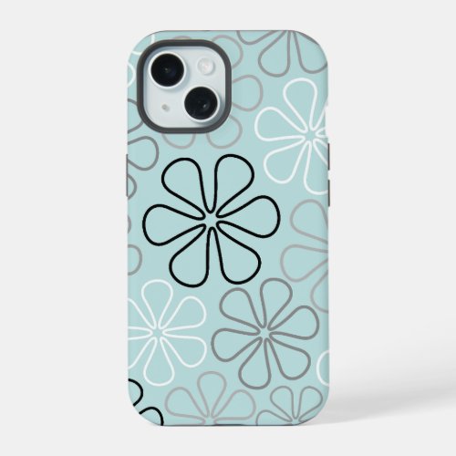 Abstract Big Flower Outlines BWGDuck Egg Blue iPhone 15 Case