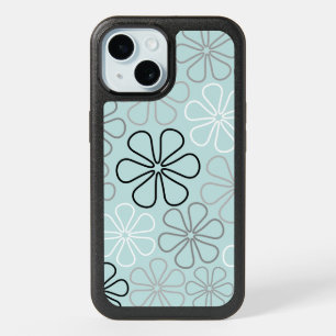 Abstract Big Flower Outlines BWG+Duck Egg Blue iPhone 15 Case