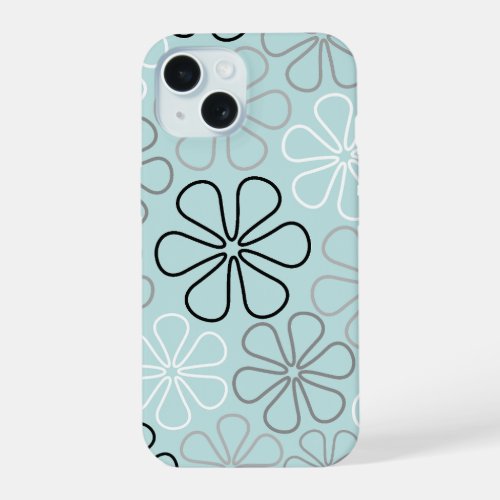 Abstract Big Flower Outlines BWGDuck Egg Blue iPhone 15 Case
