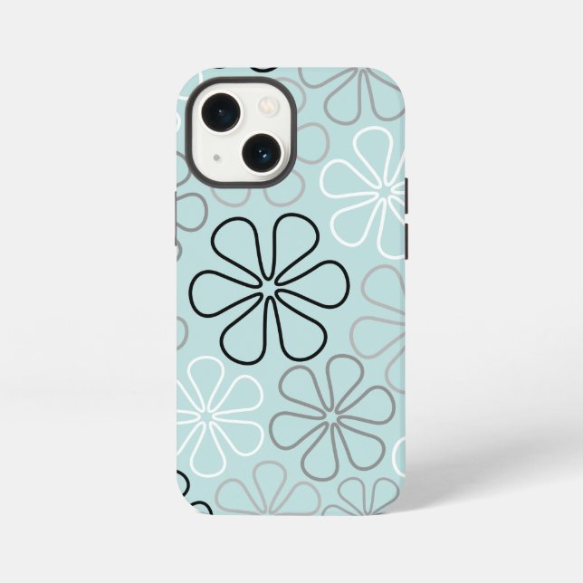 Abstract Big Flower Outlines BWG+Duck Egg Blue iPhone Case (Back)