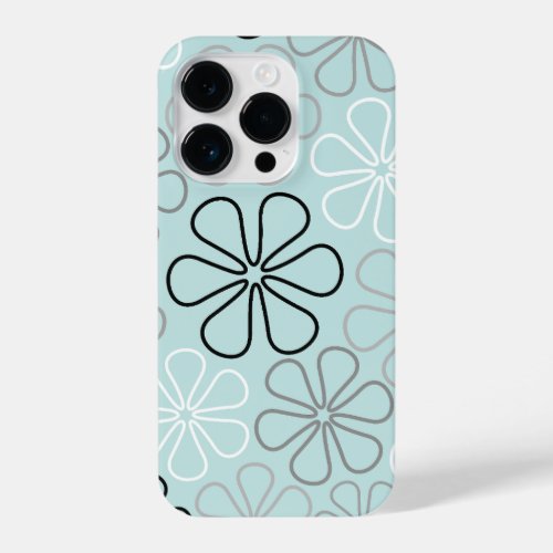 Abstract Big Flower Outlines BWGDuck Egg Blue iPhone 14 Pro Case