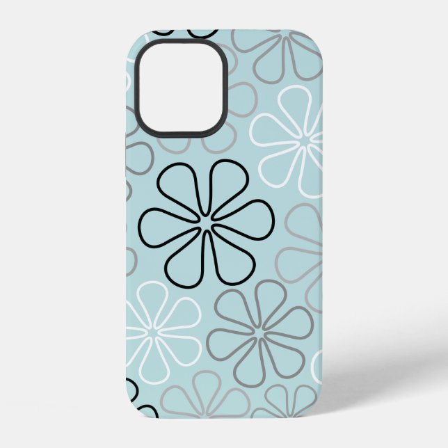 Abstract Big Flower Outlines BWG+Duck Egg Blue iPhone Case (Back)