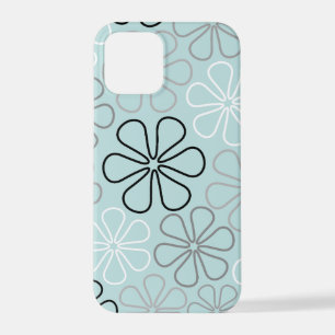 Abstract Big Flower Outlines BWG+Duck Egg Blue iPhone 12 Pro Case