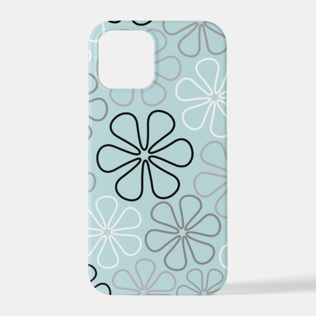 Abstract Big Flower Outlines BWG+Duck Egg Blue iPhone Case (Back)