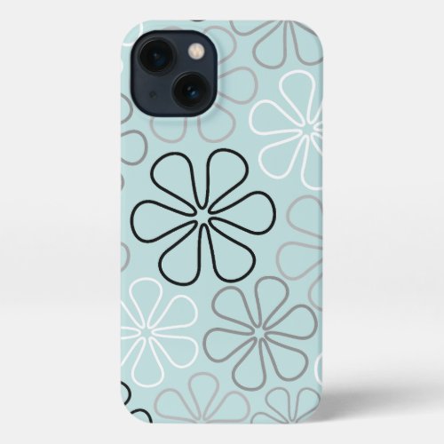 Abstract Big Flower Outlines BWGDuck Egg Blue iPhone 13 Case