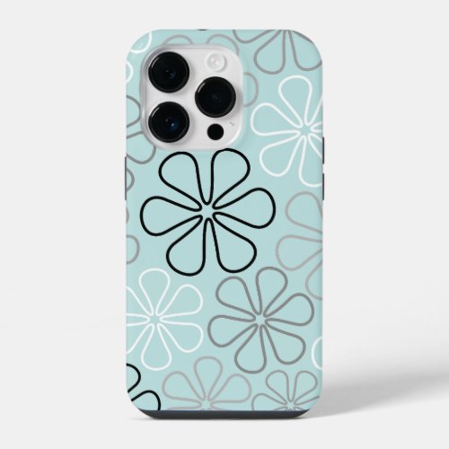 Abstract Big Flower Outlines BWGDuck Egg Blue iPhone 14 Pro Case